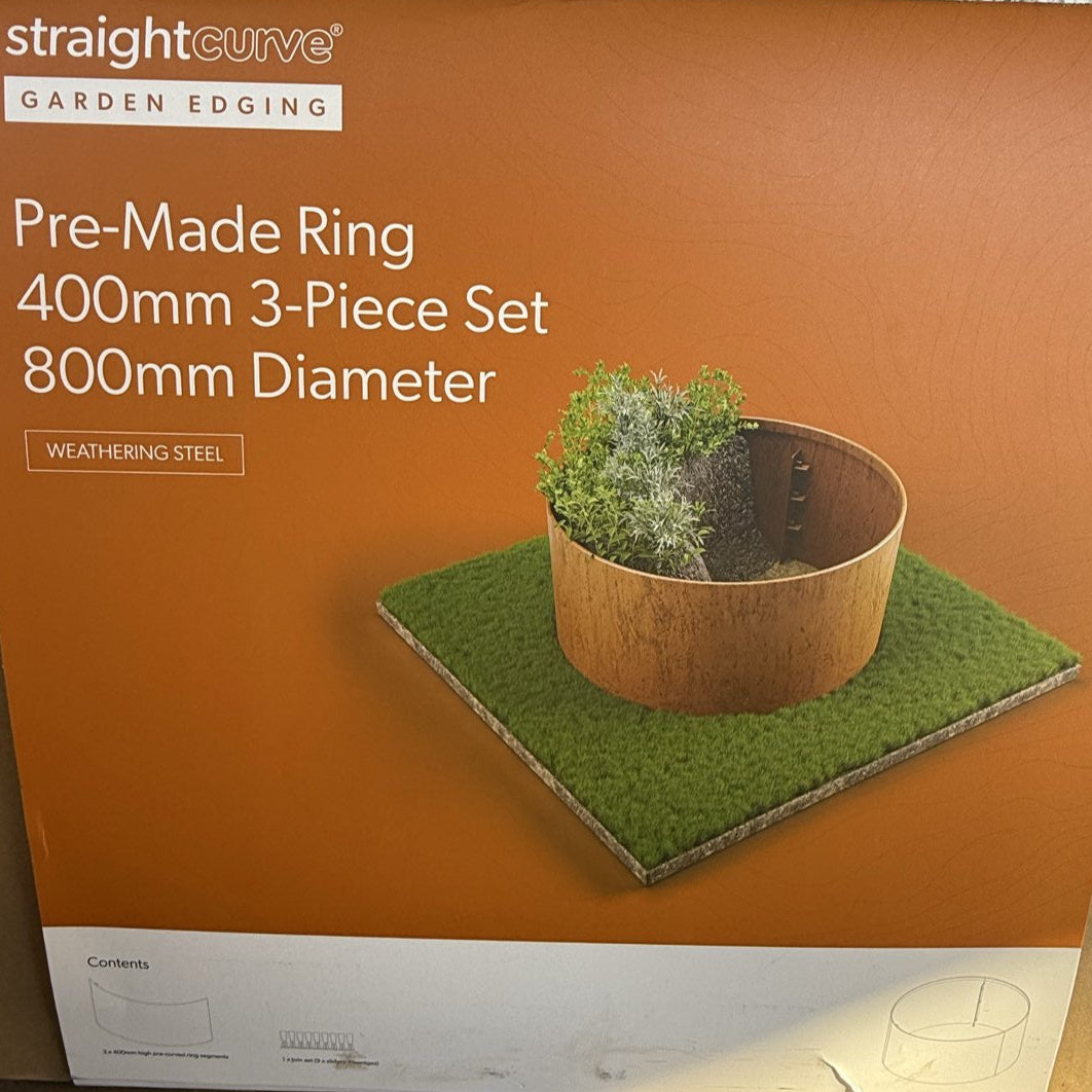 Straight Curve garden edging with a pre-made ring