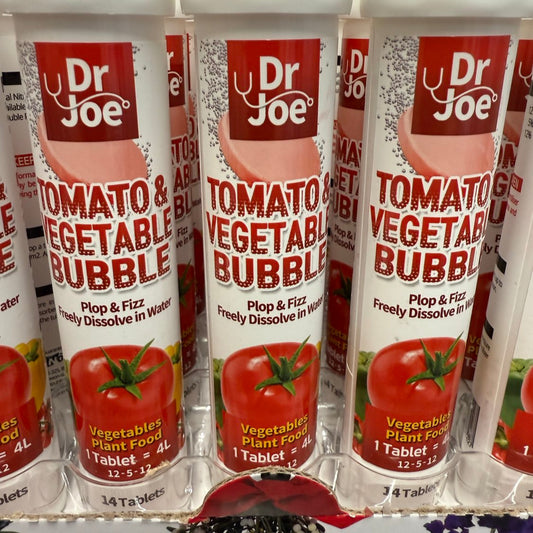 Multiple tubes of Dr Joe Tomato & Vegetable Bubble on a display stand.