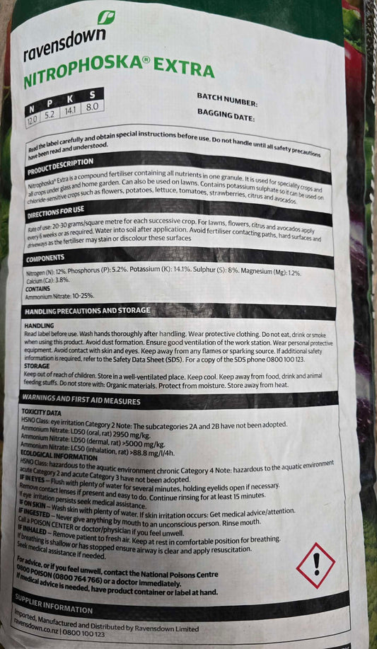 Back label of Nitrophoska Extra