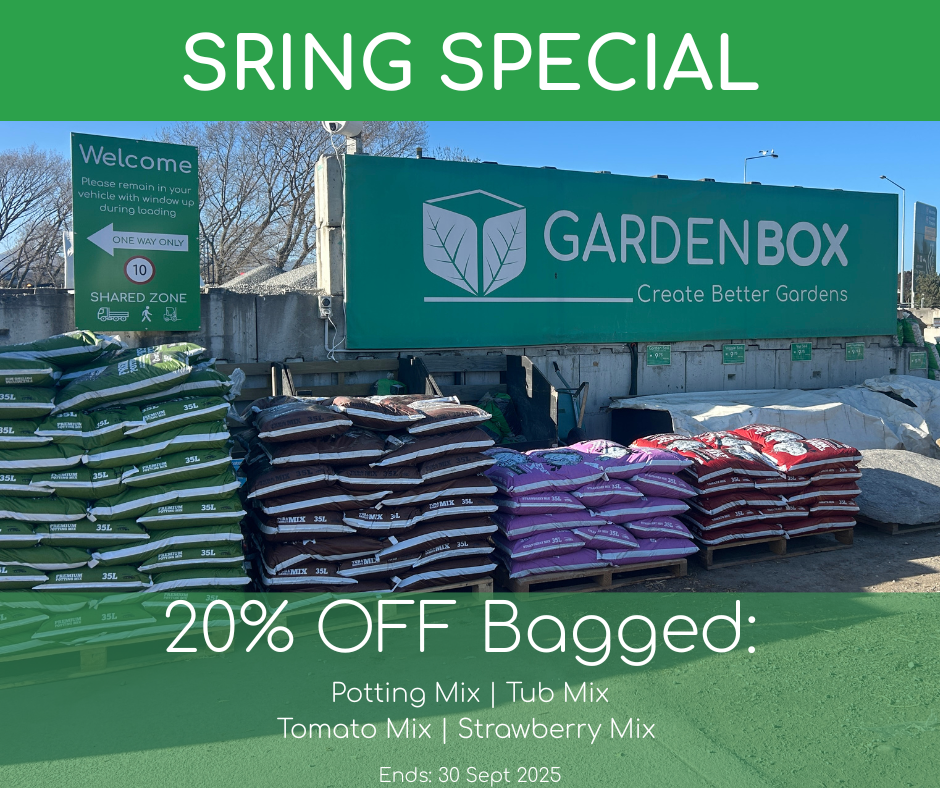 Potting Mix in front of Garden Box sign