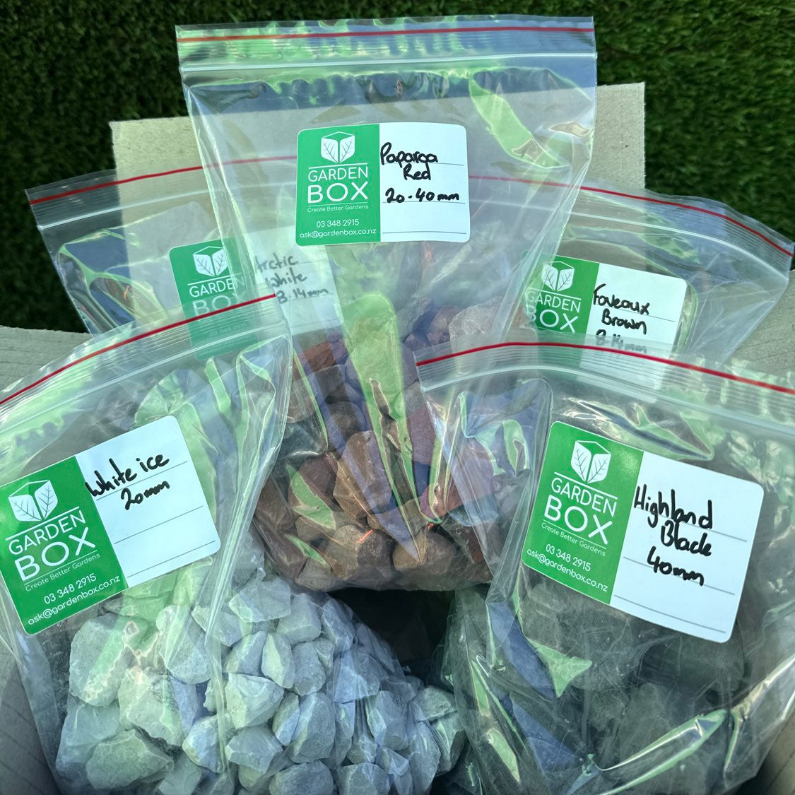 Stone samples in bags ready to courier