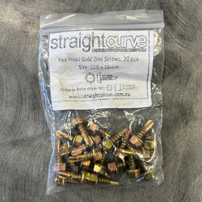 Straightcurve Fixing - Tek Screws 12G x 16m (Bag of 20) ZINC - Ideal for Weathering Range