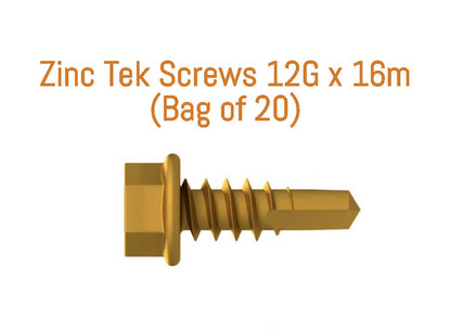 Straightcurve Fixing - Tek Screws 12G x 16m (Bag of 20) ZINC - Ideal for Weathering Range